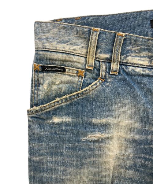 DOLCE & GABBANA（ドルチェ＆ガッバーナ）DOLCE & GABBANA (ドルチェ＆ガッバーナ) ヴィンテージ加工 ハラコパッチ デニムパンツ インディゴ サイズ:46の古着・服飾アイテム