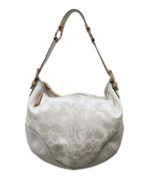 COACH（コーチ）COACH (コーチ) シグネチャー ハーフムーン ホーボーバッグ ホワイトの古着・服飾アイテム