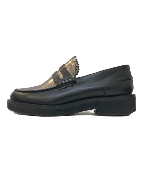 JIL SANDER NAVY（ジルサンダー ネイビー）JIL SANDER NAVY (ジルサンダー ネイビー) バイカラーコインローファー メタリックシルバー×ブラック サイズ:35の古着・服飾アイテム