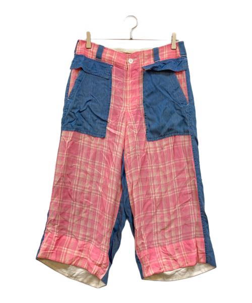 tricot COMME des GARCONS（トリココムデギャルソン）tricot COMME des GARCONS (トリココムデギャルソン) panel-design cropped pants インディゴ×ピンク サイズ:Ｍの古着・服飾アイテム