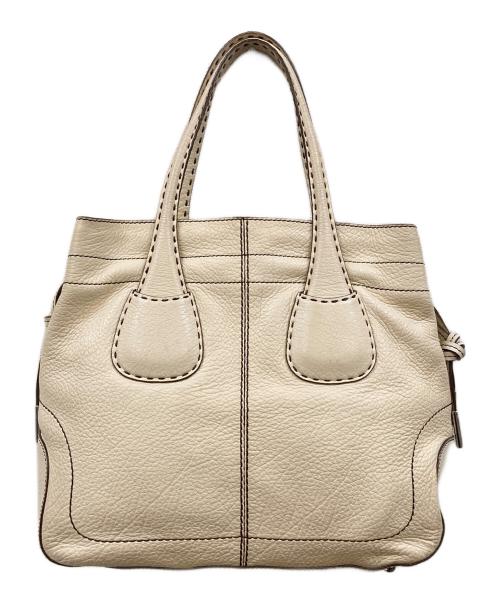 TOD'S（トッズ）TOD'S (トッズ) D ステッチデザイン レザートートバッグ アイボリーの古着・服飾アイテム