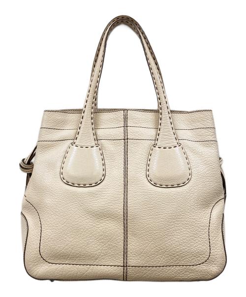 TOD'S（トッズ）TOD'S (トッズ) D ステッチデザイン レザートートバッグ アイボリーの古着・服飾アイテム
