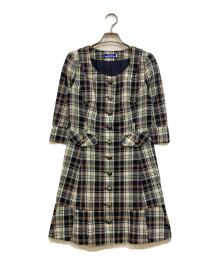 BURBERRY BLUE LABEL（バーバリー ブルー レーベル）の古着「刺繍ホースチェック柄七分袖ワンピース」｜ネイビー×ベージュ