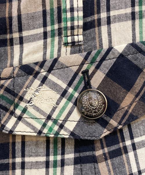 BURBERRY BLUE LABEL（バーバリー ブルー レーベル）BURBERRY BLUE LABEL (バーバリー ブルー レーベル) 刺繍ホースチェック柄七分袖ワンピース ネイビー×ベージュ サイズ:38の古着・服飾アイテム