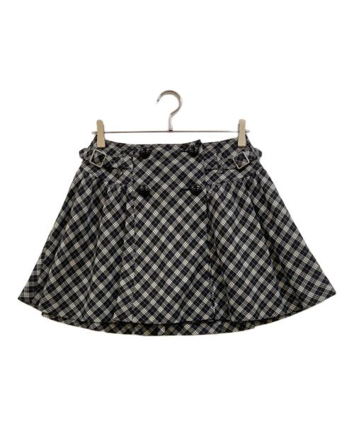 BURBERRY BLUE LABEL（バーバリー ブルー レーベル）BURBERRY BLUE LABEL (バーバリー ブルー レーベル) チェックダブルボタンラップミニスカート ブラック サイズ:38の古着・服飾アイテム