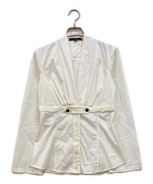 GUCCI（グッチ）GUCCI (グッチ) ベルトウエストマーク ノーカラーブラウス ホワイト サイズ:38の古着・服飾アイテム