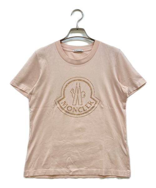 MONCLER（モンクレール）MONCLER (モンクレール) GIROCOLLO ラインストーン ロゴTシャツ ピンク サイズ:Ｍの古着・服飾アイテム