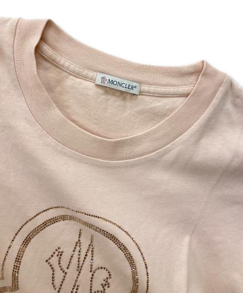 MONCLER（モンクレール）MONCLER (モンクレール) GIROCOLLO ラインストーン ロゴTシャツ ピンク サイズ:Ｍの古着・服飾アイテム