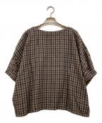 ）の古着「抗菌リネン先染めチェックブラウス」｜ブラウン×ブラック