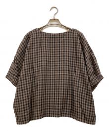 nest Robe（ネストローブ）の古着「抗菌リネン先染めチェックブラウス」｜ブラウン×ブラック