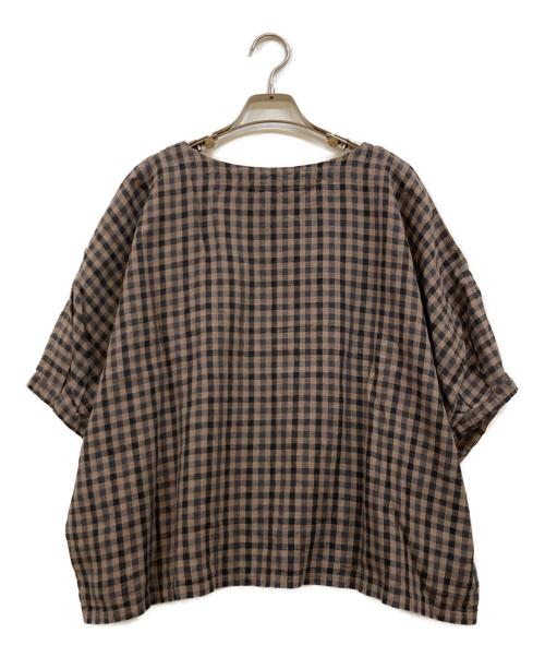nest Robe（ネストローブ）nest Robe (ネストローブ) 抗菌リネン先染めチェックブラウス ブラウン×ブラック サイズ:Fの古着・服飾アイテム