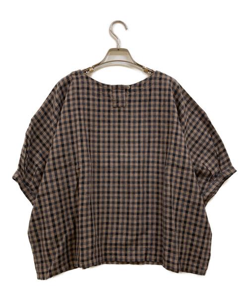 nest Robe（ネストローブ）nest Robe (ネストローブ) 抗菌リネン先染めチェックブラウス ブラウン×ブラック サイズ:Fの古着・服飾アイテム