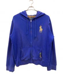 POLO RALPH LAUREN（ポロ・ラルフローレン）の古着「90's 裏サーマル リペア加工 スタッズジップパーカー」｜ブルー