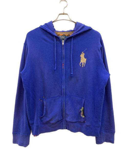 POLO RALPH LAUREN（ポロ・ラルフローレン）POLO RALPH LAUREN (ポロ・ラルフローレン) 90's 裏サーマル リペア加工 スタッズジップパーカー ブルー サイズ:XLの古着・服飾アイテム