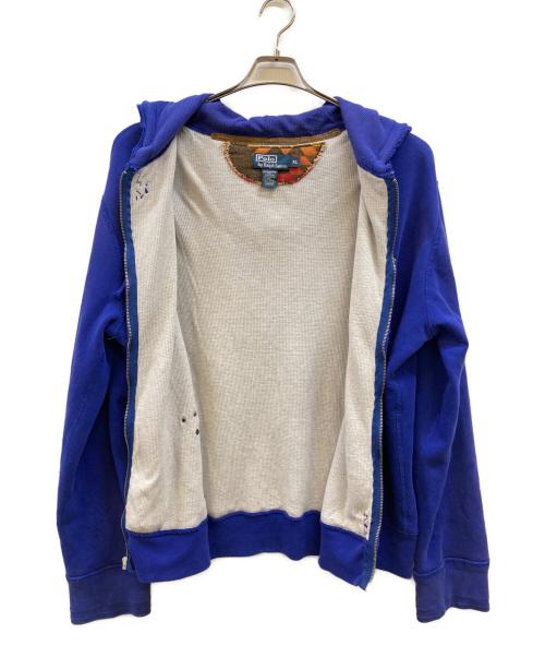 POLO RALPH LAUREN（ポロ・ラルフローレン）POLO RALPH LAUREN (ポロ・ラルフローレン) 90's 裏サーマル リペア加工 スタッズジップパーカー ブルー サイズ:XLの古着・服飾アイテム