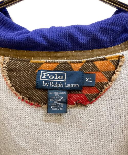 POLO RALPH LAUREN（ポロ・ラルフローレン）POLO RALPH LAUREN (ポロ・ラルフローレン) 90's 裏サーマル リペア加工 スタッズジップパーカー ブルー サイズ:XLの古着・服飾アイテム