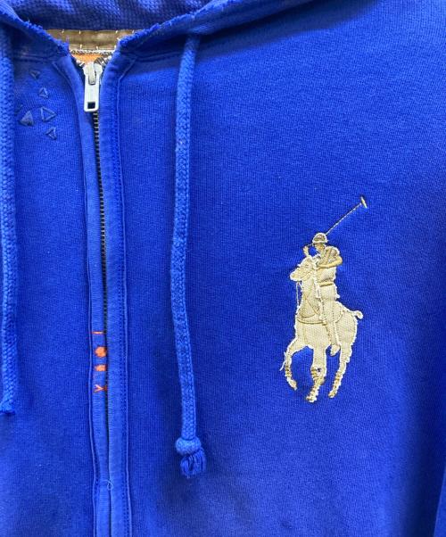 POLO RALPH LAUREN（ポロ・ラルフローレン）POLO RALPH LAUREN (ポロ・ラルフローレン) 90's 裏サーマル リペア加工 スタッズジップパーカー ブルー サイズ:XLの古着・服飾アイテム