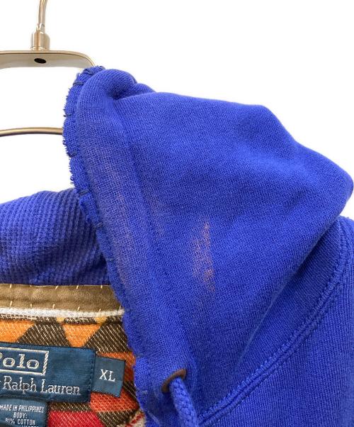 POLO RALPH LAUREN（ポロ・ラルフローレン）POLO RALPH LAUREN (ポロ・ラルフローレン) 90's 裏サーマル リペア加工 スタッズジップパーカー ブルー サイズ:XLの古着・服飾アイテム
