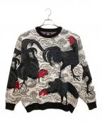 GAKKIN BUDSPOOLガッキン バッズプール）の古着「渦軍鶏 COTTON KNIT JACQUARD SWEATER」｜ブラック