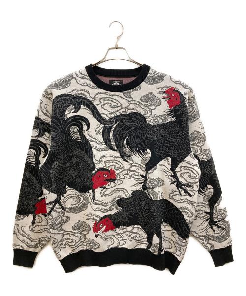GAKKIN BUDSPOOL（ガッキン バッズプール）GAKKIN BUDSPOOL (ガッキン バッズプール) 渦軍鶏 COTTON KNIT JACQUARD SWEATER ブラック サイズ:XLの古着・服飾アイテム