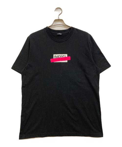 DIESEL（ディーゼル）DIESEL (ディーゼル) ネオピンクテープロゴTシャツ ブラック サイズ:XLの古着・服飾アイテム