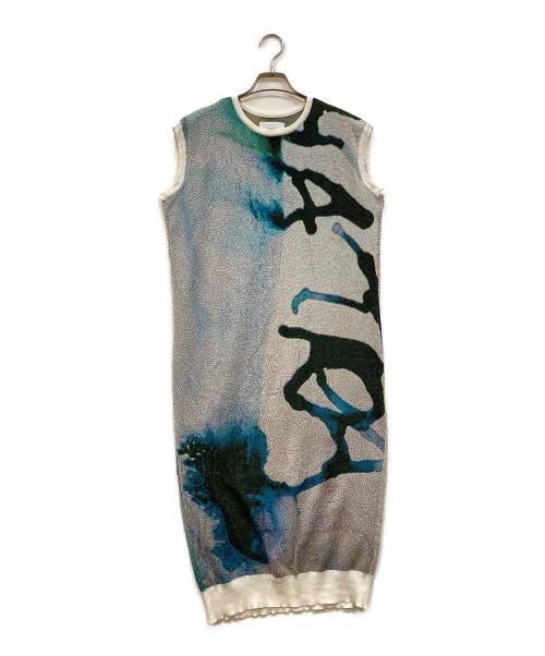 hatra（ハトラ）hatra (ハトラ) Ink Scape Robe / glacier ジャガード ノースリーブワンピース グリーン サイズ:1の古着・服飾アイテム