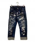 DSQUARED2ディースクエアード）の古着「ペンキグラフィックデザイン ジップフライ デニムパンツ」｜インディゴ
