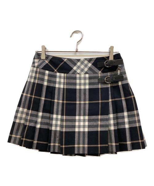 BURBERRY BLUE LABEL（バーバリー ブルー レーベル）BURBERRY BLUE LABEL (バーバリー ブルー レーベル) ベルト付ラップミニスカート グレー×ブラック サイズ:38の古着・服飾アイテム