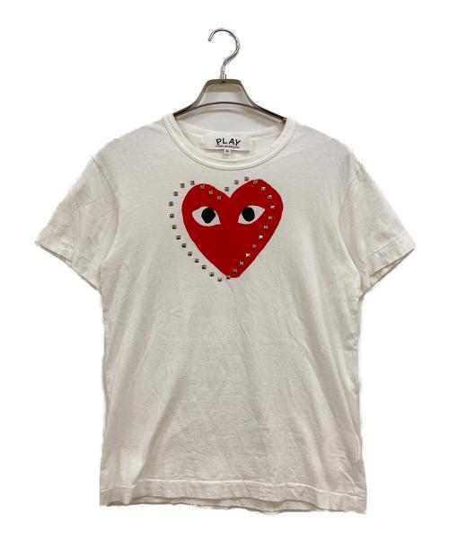 PLAY COMME des GARCONS（プレイコムデギャルソン）PLAY COMME des GARCONS (プレイコムデギャルソン) Red Heart Emblem X Black Studs Tee ホワイト サイズ:Ｍの古着・服飾アイテム