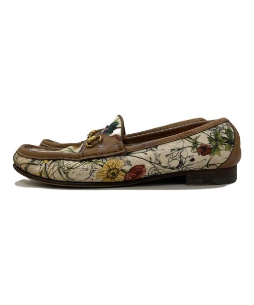 GUCCI（グッチ）GUCCI (グッチ) フローラ 花柄 ビットローファー ブラウン×ベージュ サイズ:36の古着・服飾アイテム