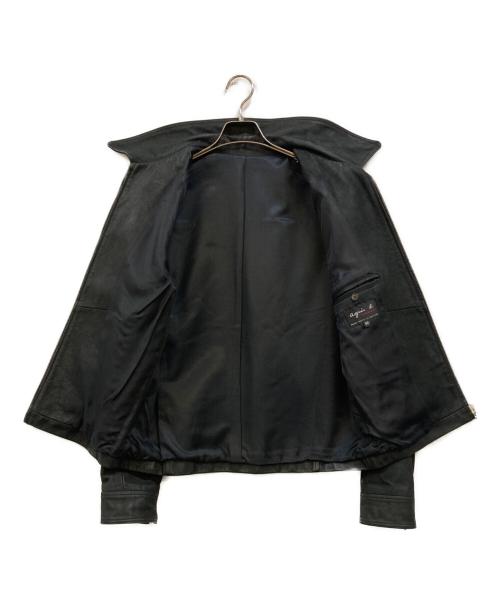 agnes b homme（アニエスベーオム）agnes b homme (アニエスベーオム) カウレザージャケット ブラック サイズ:50の古着・服飾アイテム