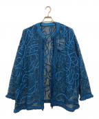 Ameriアメリ）の古着「MEDI TAPE EMBROIDERY MESH ボタンレスジャケット」｜ブルー