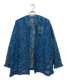 Ameri（アメリ）の古着「MEDI TAPE EMBROIDERY MESH ボタンレスジャケット」｜ブルー
