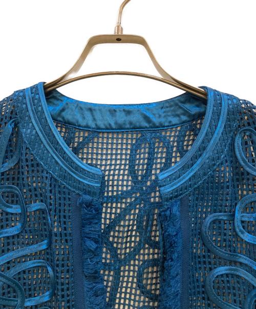 Ameri（アメリ）AMERI (アメリ) MEDI TAPE EMBROIDERY MESH ボタンレスジャケット ブルー サイズ:Free 未使用品の古着・服飾アイテム