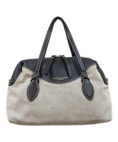 GIANNI CHIARINI（ジャンニ キアリーニ）GIANNI CHIARINI (ジャンニ キアリーニ) Safari 2WAY キャンバス×レザートートバッグ ブラック×ベージュの古着・服飾アイテム