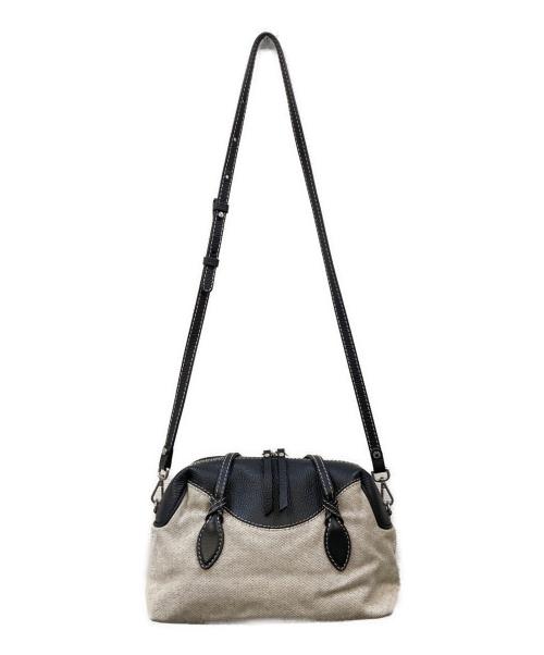 GIANNI CHIARINI（ジャンニ キアリーニ）GIANNI CHIARINI (ジャンニ キアリーニ) Safari 2WAY キャンバス×レザートートバッグ ブラック×ベージュの古着・服飾アイテム