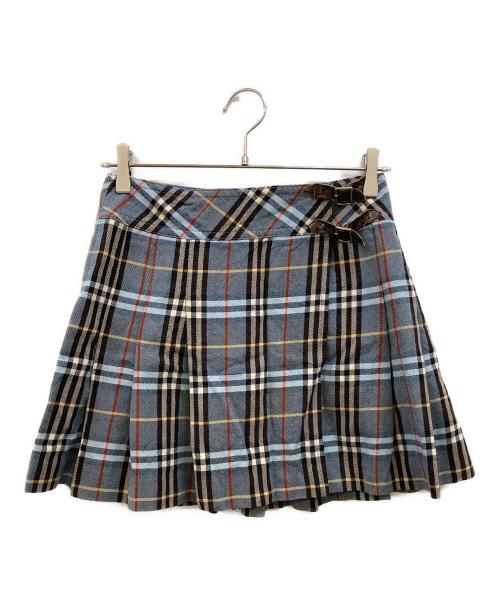 BURBERRY BLUE LABEL（バーバリー ブルー レーベル）BURBERRY BLUE LABEL (バーバリー ブルー レーベル) ベルテッド チェック プリーツミニスカート ブルー サイズ:36の古着・服飾アイテム