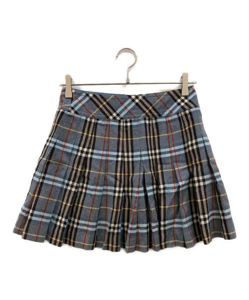 BURBERRY BLUE LABEL（バーバリー ブルー レーベル）BURBERRY BLUE LABEL (バーバリー ブルー レーベル) ベルテッド チェック プリーツミニスカート ブルー サイズ:36の古着・服飾アイテム