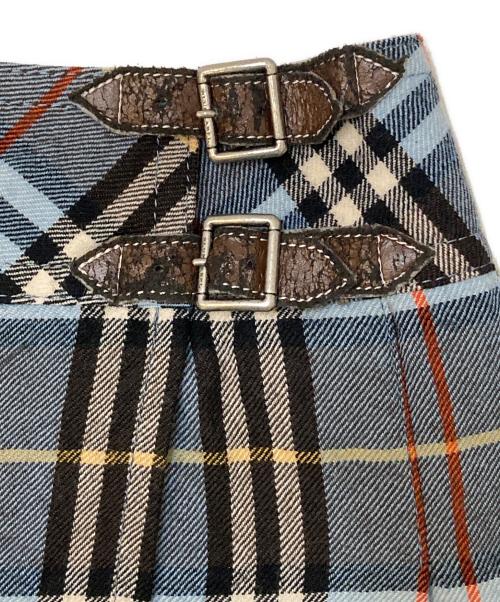 BURBERRY BLUE LABEL（バーバリー ブルー レーベル）BURBERRY BLUE LABEL (バーバリー ブルー レーベル) ベルテッド チェック プリーツミニスカート ブルー サイズ:36の古着・服飾アイテム