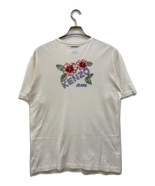KENZO JEANS（ケンゾージーンズ）KENZO JEANS (ケンゾージーンズ) バックハイビスカス刺繍tシャツ ホワイト サイズ:Ｆの古着・服飾アイテム