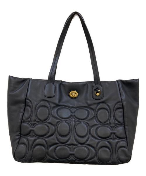 COACH（コーチ）COACH (コーチ) ウィークエンド キルトシグネチャー ターンロック トートバッグ ブラックの古着・服飾アイテム