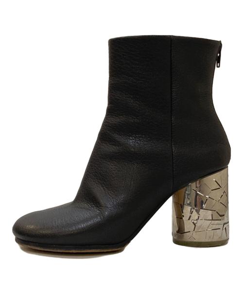 MM6 Maison Margiela（エムエムシックスメゾンマルジェラ）MM6 Maison Margiela (エムエムシックスメゾンマルジェラ) ミラーブロックヒールアンクルブーツ ブラック サイズ:37の古着・服飾アイテム