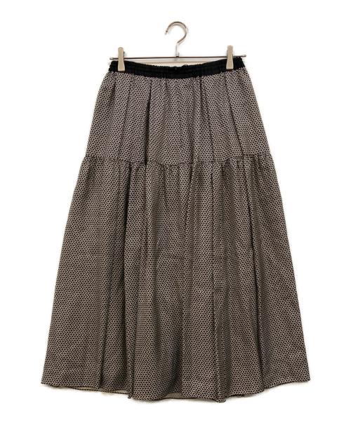 DRAWER（ドゥロワー）Drawer (ドゥロワー) シルクツイルフレアスカート ホワイト×ブラック サイズ:38の古着・服飾アイテム