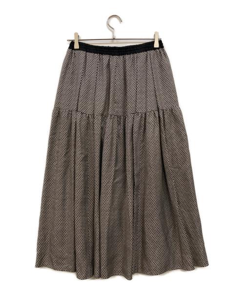 DRAWER（ドゥロワー）Drawer (ドゥロワー) シルクツイルフレアスカート ホワイト×ブラック サイズ:38の古着・服飾アイテム