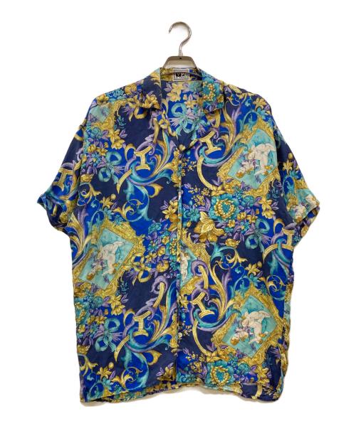V2 BY VERSACE（ヴェルサーチ V2）V2 BY VERSACE (ヴェルサーチ V2) バロック総柄 シルクオープンカラーシャツ ブルー サイズ:Sの古着・服飾アイテム