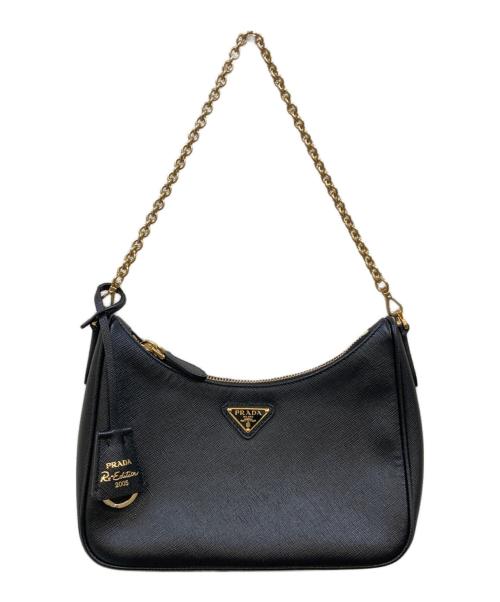 PRADA（プラダ）PRADA (プラダ) サフィアーノレザー ミニポーチ付 ワンショルダーバッグ ブラックの古着・服飾アイテム