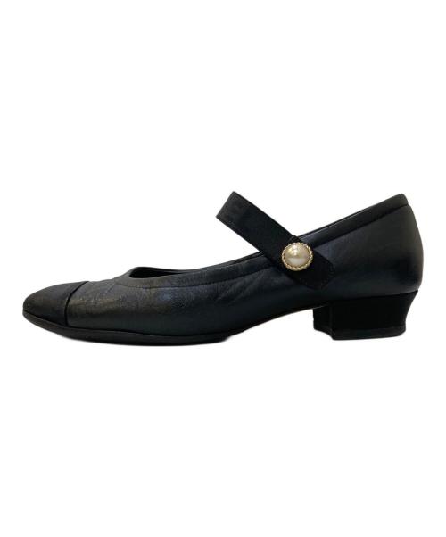 CHANEL（シャネル）CHANEL (シャネル) バレリーナ パールビジュー ストラップ ショートヒールパンプス ブラック サイズ:37 1/2 Cの古着・服飾アイテム