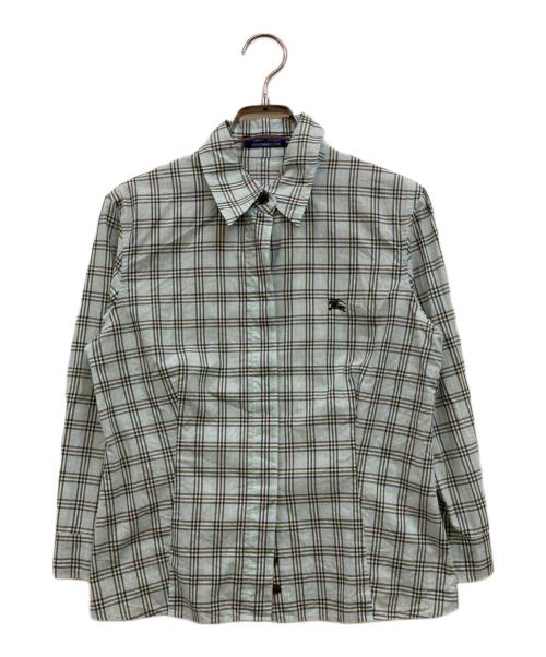 BURBERRY BLUE LABEL（バーバリー ブルー レーベル）BURBERRY BLUE LABEL (バーバリー ブルー レーベル) ホース刺繍チェックシャツ ブルー サイズ:Ｍの古着・服飾アイテム