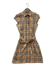 BURBERRY LONDON（バーバリーロンドン）の古着「ノースリーブノバチェックシャツワンピース」｜ベージュ