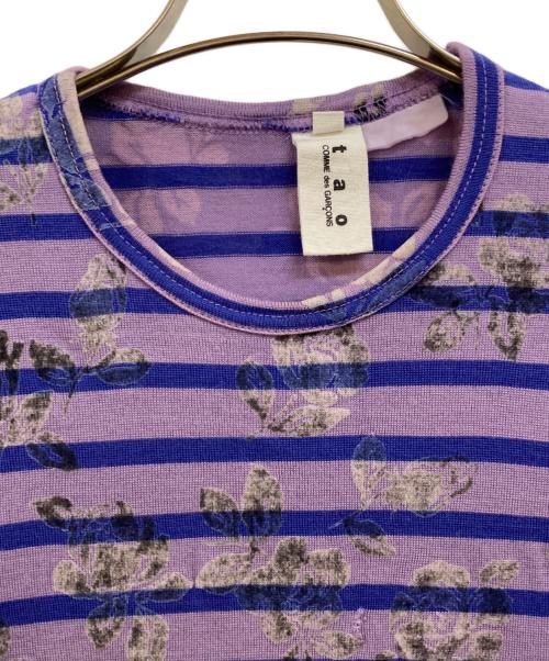 TAO COMME des GARCONS（タオ コムデギャルソン）TAO COMME des GARCONS (タオ コムデギャルソン) フロッキー加工ボーダーカットソー パープル サイズ:Ｍの古着・服飾アイテム